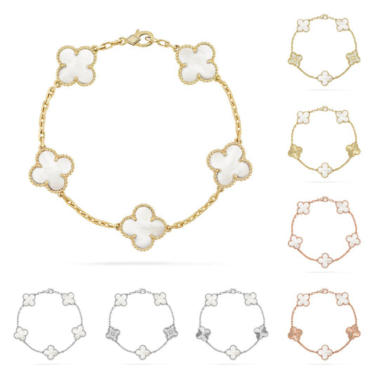 Armband Lucky Clover 5 Motive – Kollektion Perlmutt weiß