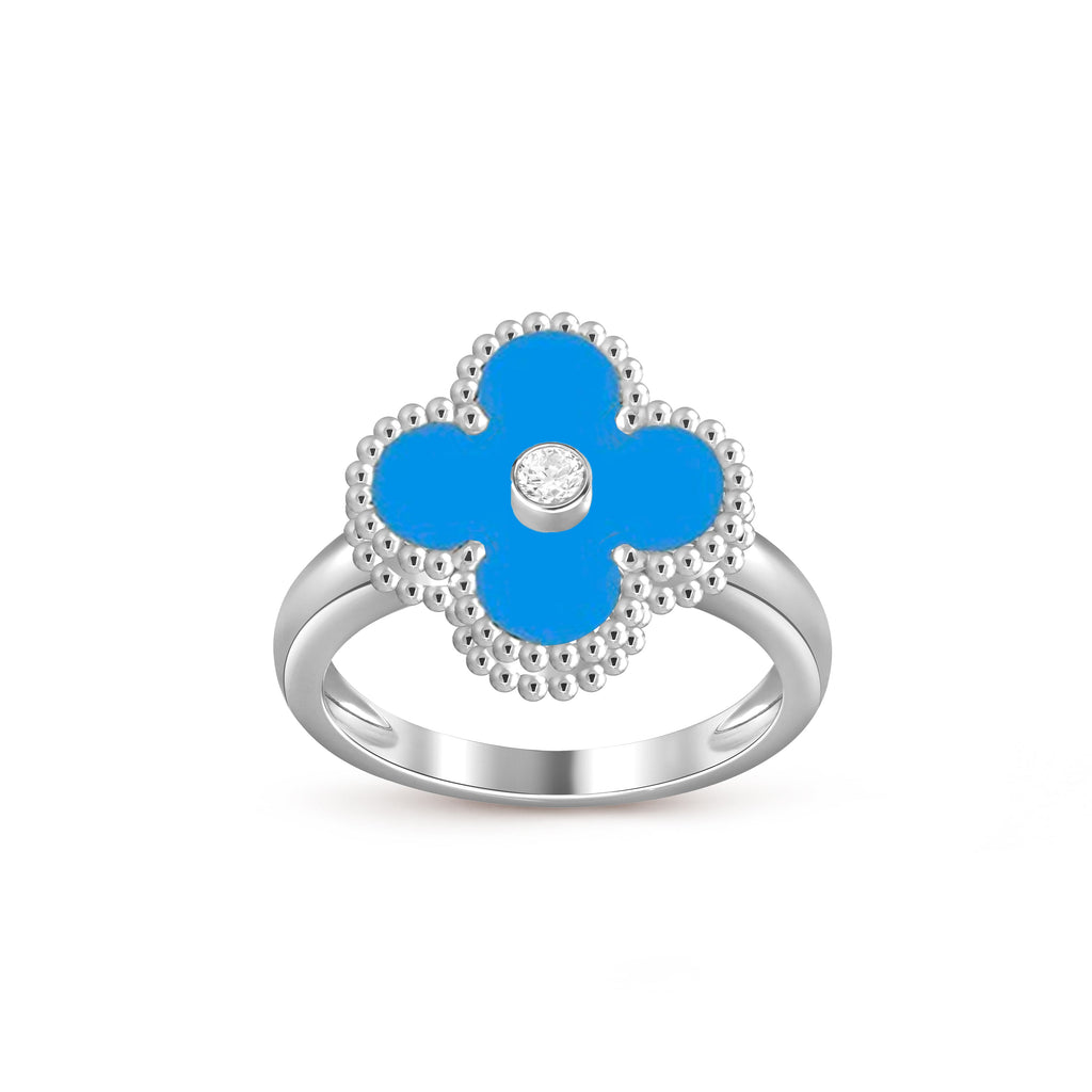 Lucky Clover Diamond-Accent White Gold Ring - Luxury Gemstone Collection