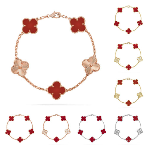 Lucky Clover 5-Motif Bracelet - Red Carnelian Collection