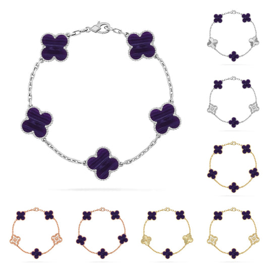 Lucky Clover 5-Motif Bracelet - Charoite Collection