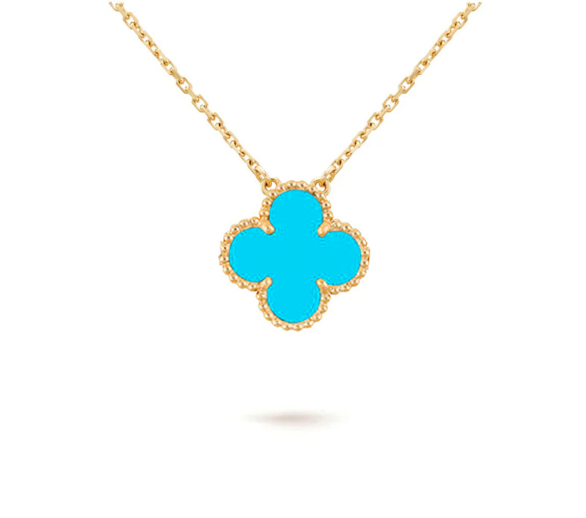 15mm Clover Flower Pendant Necklace - Natural Gemstone Signature Collection