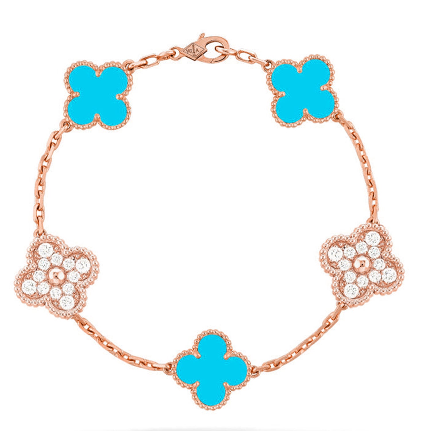Lucky 5-Motif Clover Prosperity Bracelet - Natural Turquoise Gemstone