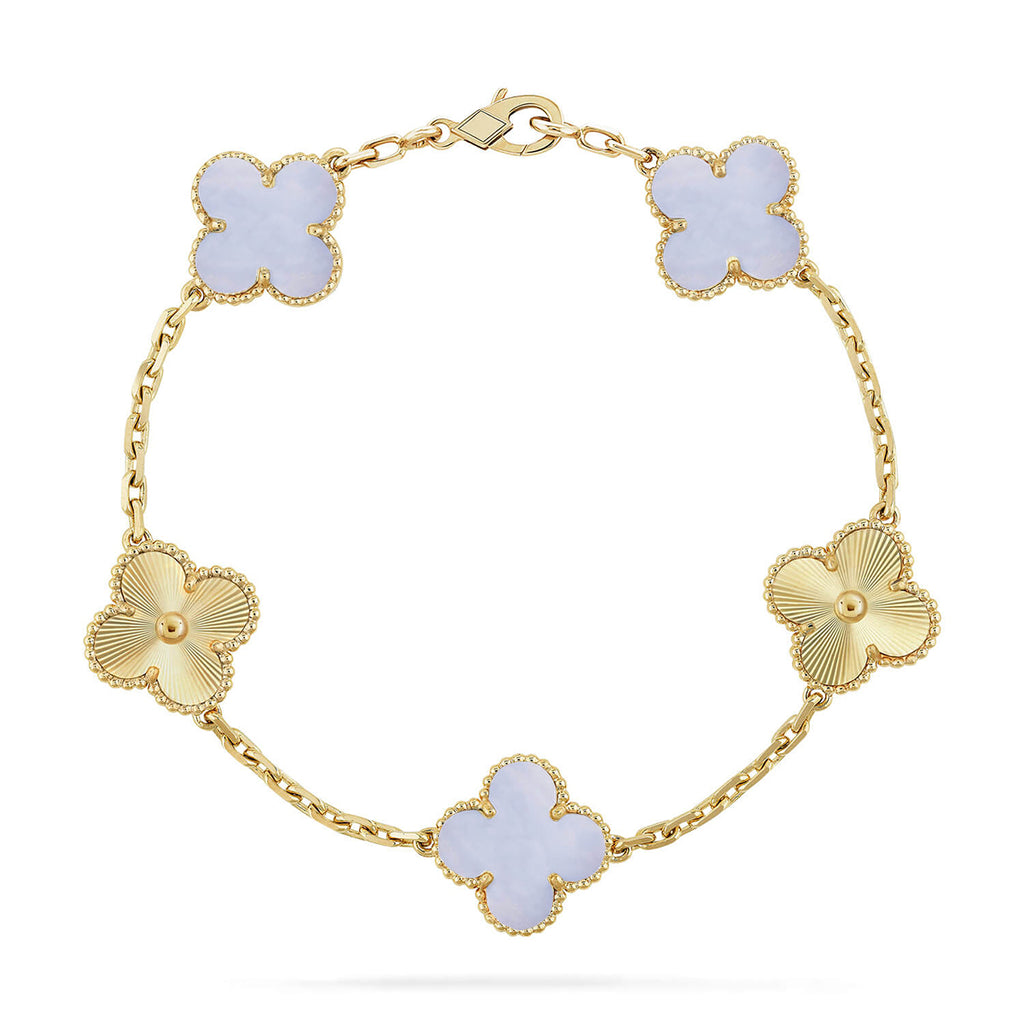 Lucky 5-Motif Clover Serenity Bracelet - Natural Violet Gemstone