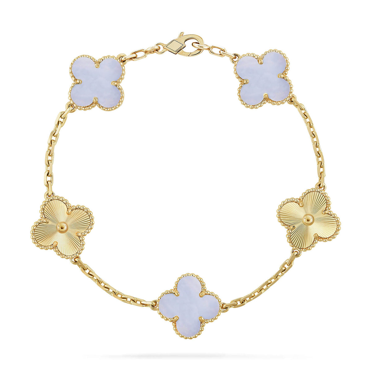 Lucky 5-Motif Clover Serenity Bracelet - Natural Violet Gemstone