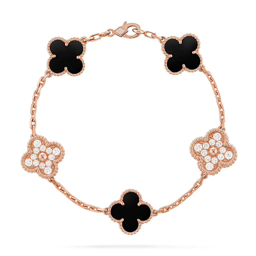 Lucky Clover 5-Motiv Armband – Black Onyx Kollektion