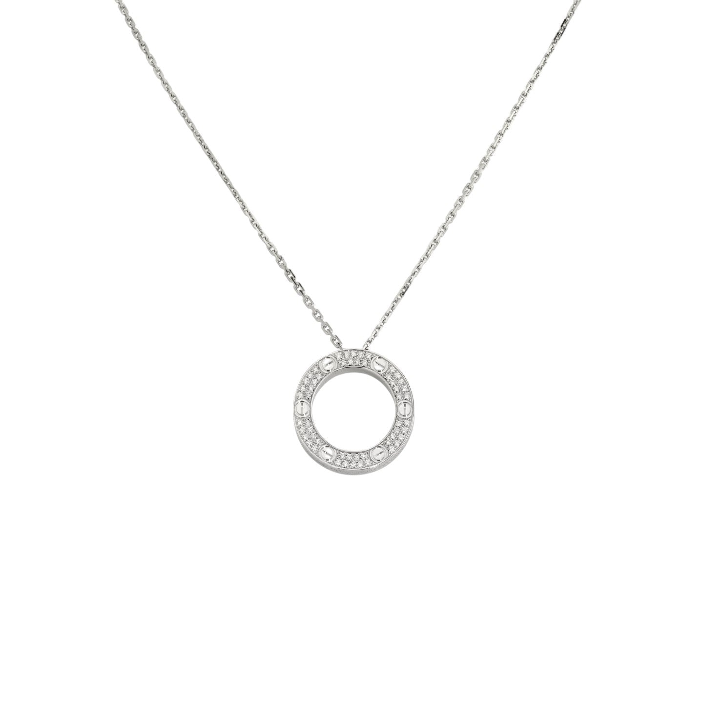 Love Pavé Diamond Disc Necklace - Signature Full-Pavé Minimalist Elegance - Iconic Circular Brilliance