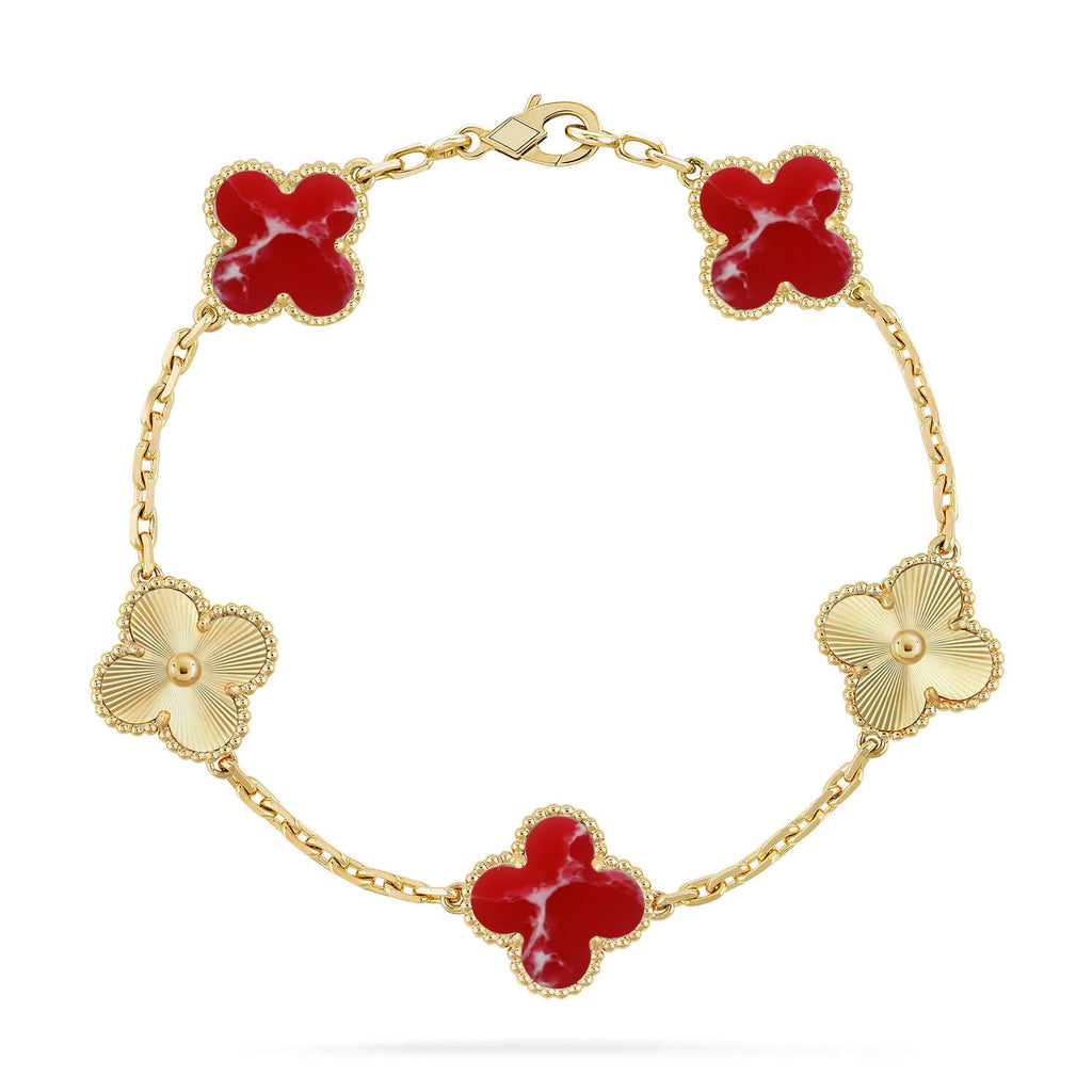 Armband Glücksklee 5 Motive – Kollektion Roter Larimar