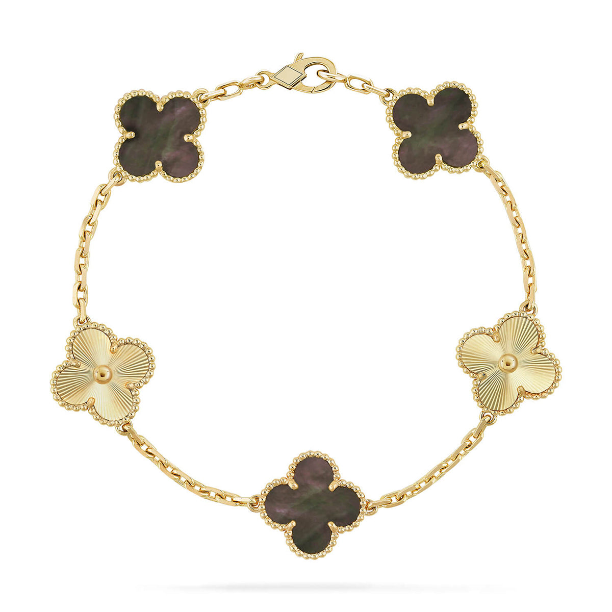 Lucky 5-Motif Clover Serenity Bracelet - Natural Grey Mother of Pearl