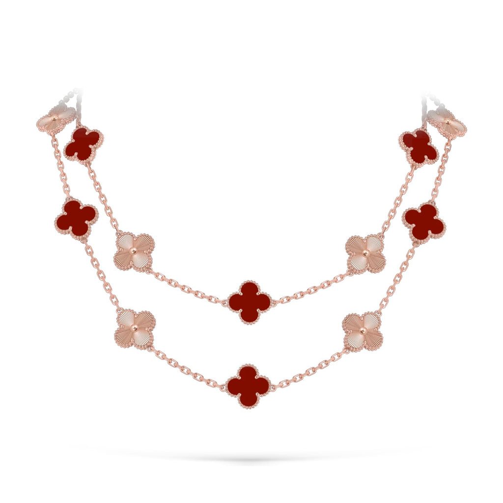 Klassische lange Halskette „Lucky Clover“ mit 20 Motiven, Roségold-Kollektion