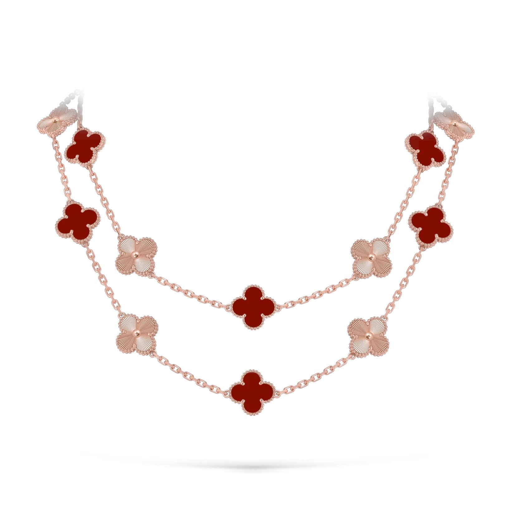 Classic 20-Motif Lucky Clover Long Necklace Rose Gold Collection