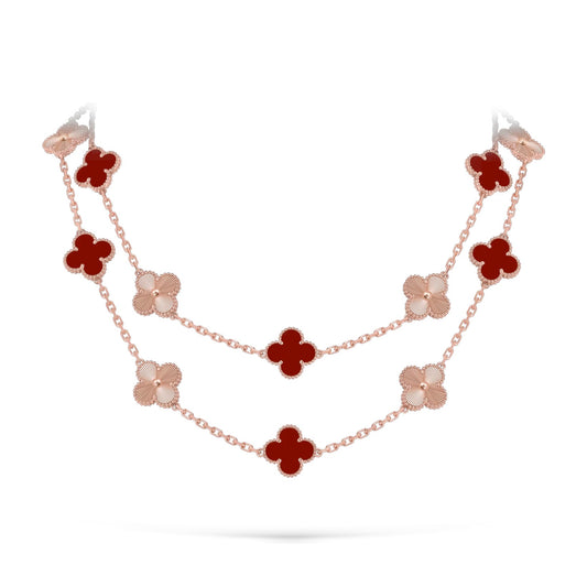 Classic 20-Motif Lucky Clover Long Necklace Rose Gold Collection