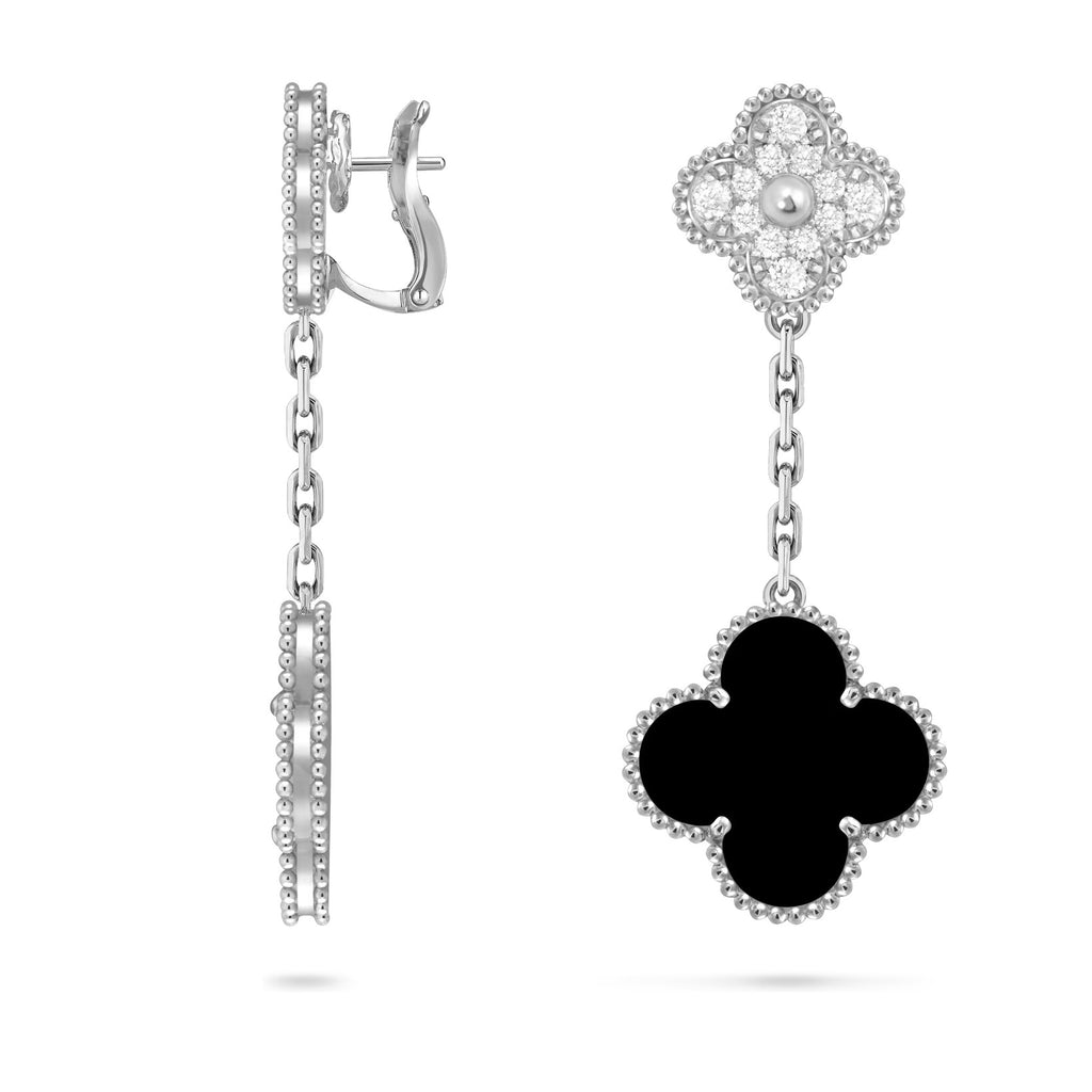 Clover Dual-Motif Statement Stud Earrings - Double-Charm Collection