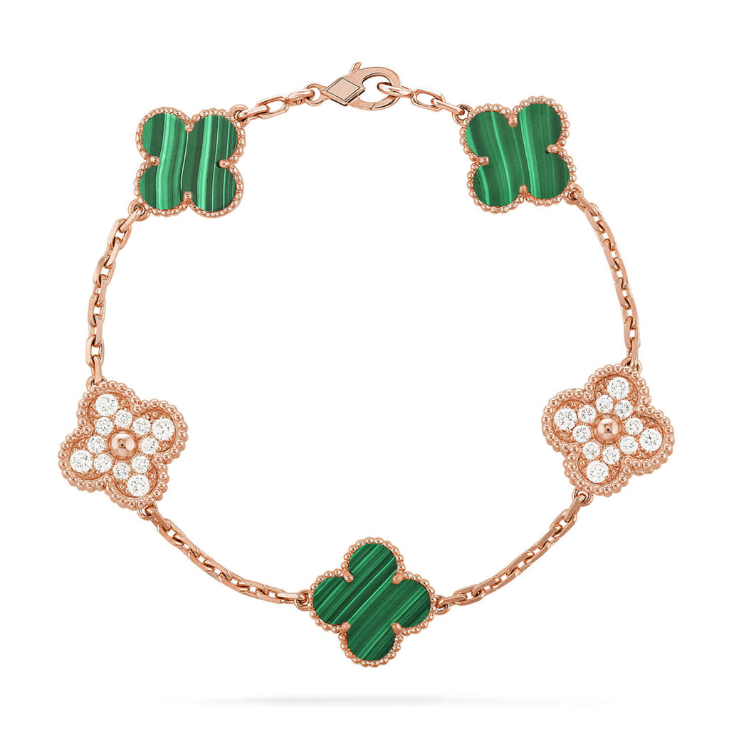 Lucky Clover 5-Motif Bracelet - Malachite Collection