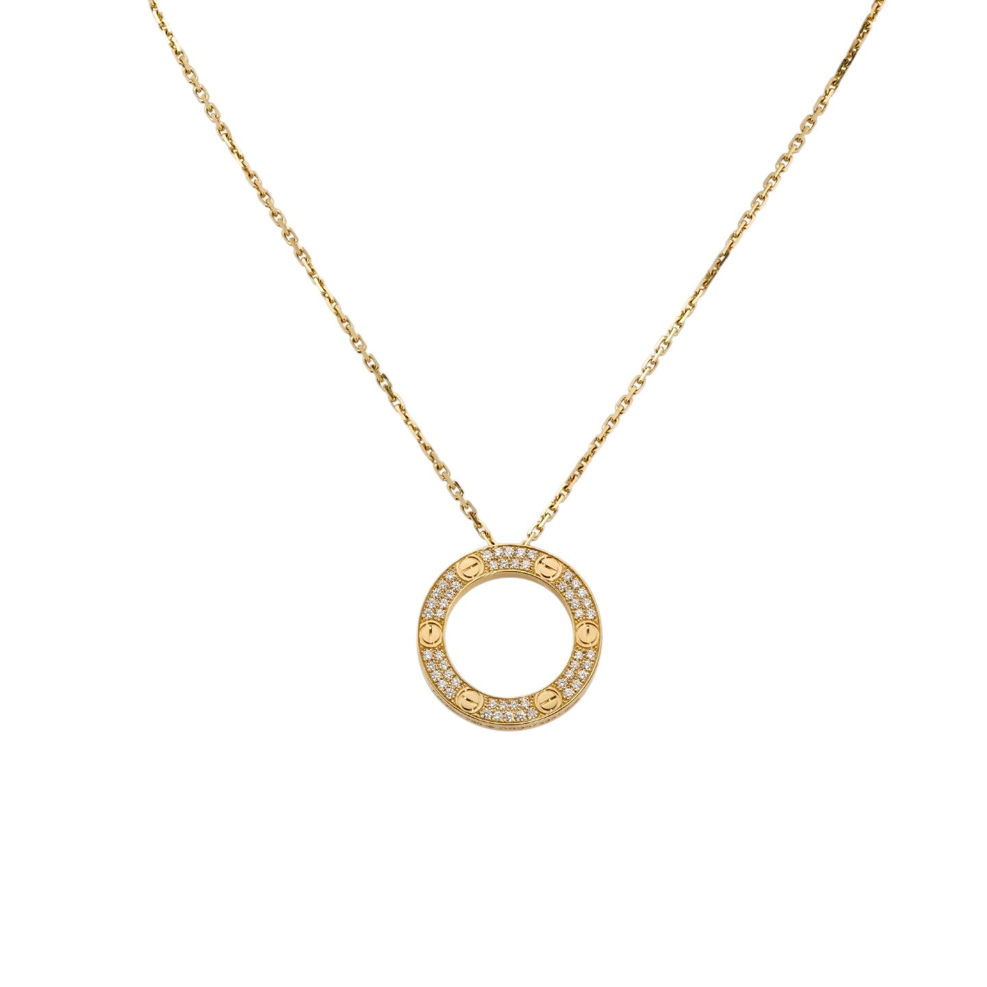 Love Pavé Diamond Disc Necklace - Signature Full-Pavé Minimalist Elegance - Iconic Circular Brilliance