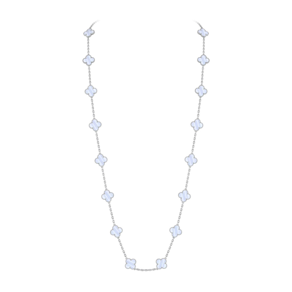 Classic 20-Motif Lucky Clover Long Necklace White Gold Collection