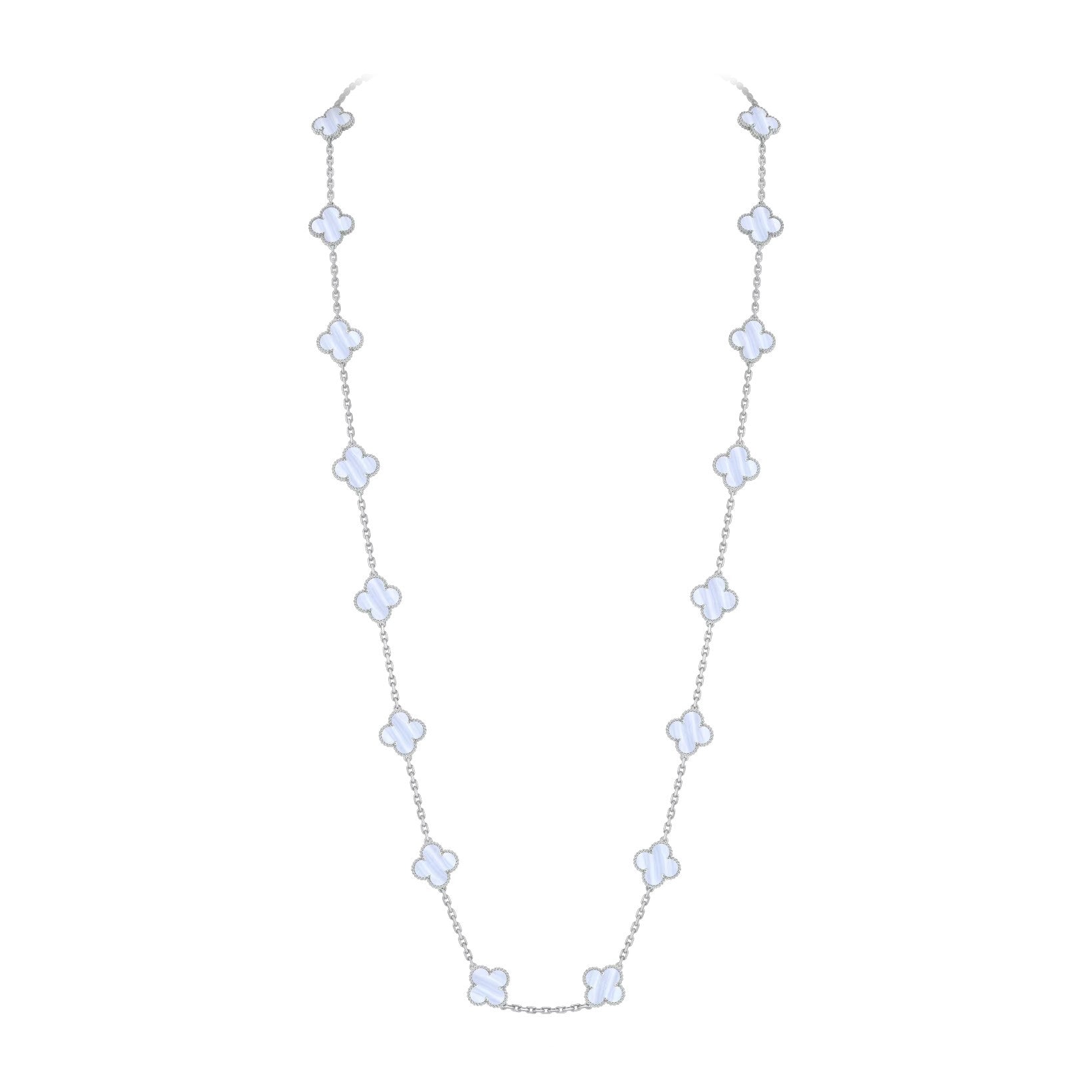 Classic 20-Motif Lucky Clover Long Necklace White Gold Collection
