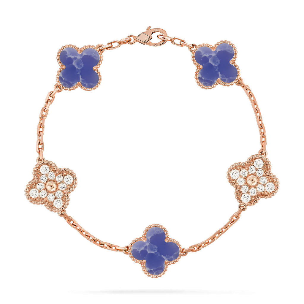 Lucky Clover 5-Motif Bracelet - Blue Larimar Collection