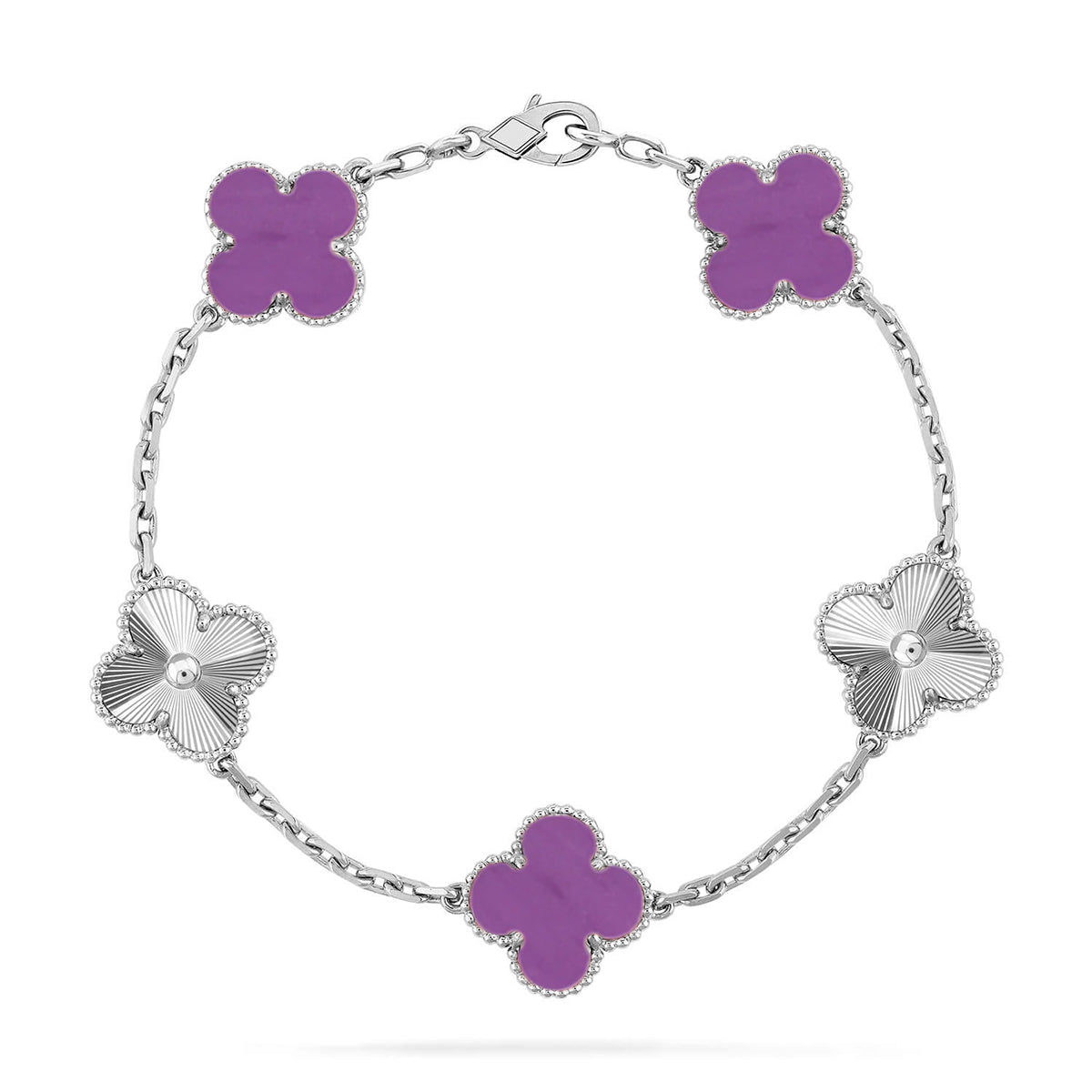 Lucky 5-Motif Clover Serenity Bracelet - Natural Violet Gemstone