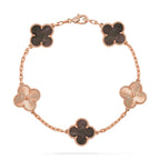 Glücks-Armband mit 5-Motiv-Kleeblatt und Perlmutt – Naturfarbenes graues Perlmutt