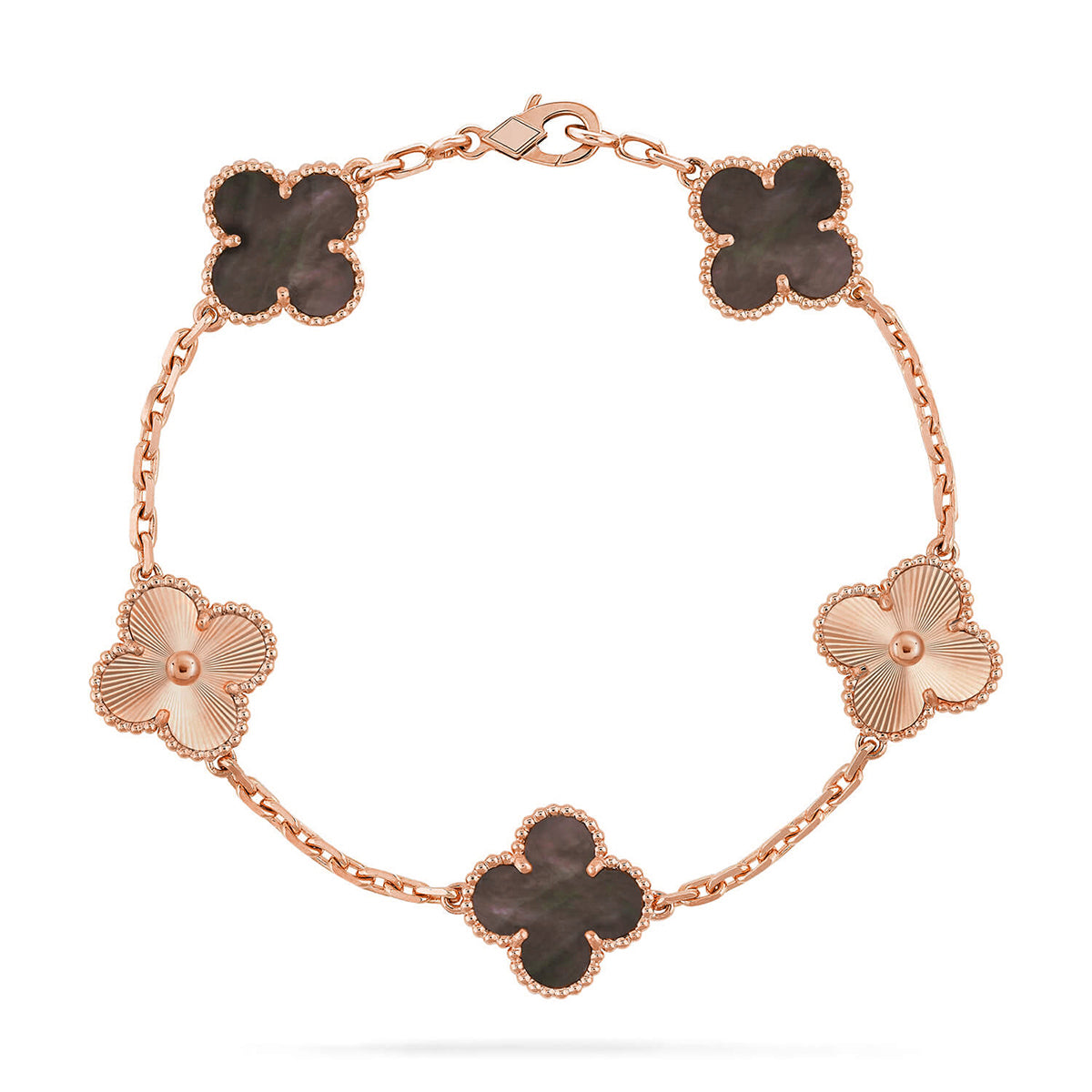 Lucky 5-Motif Clover Serenity Bracelet - Natural Grey Mother of Pearl