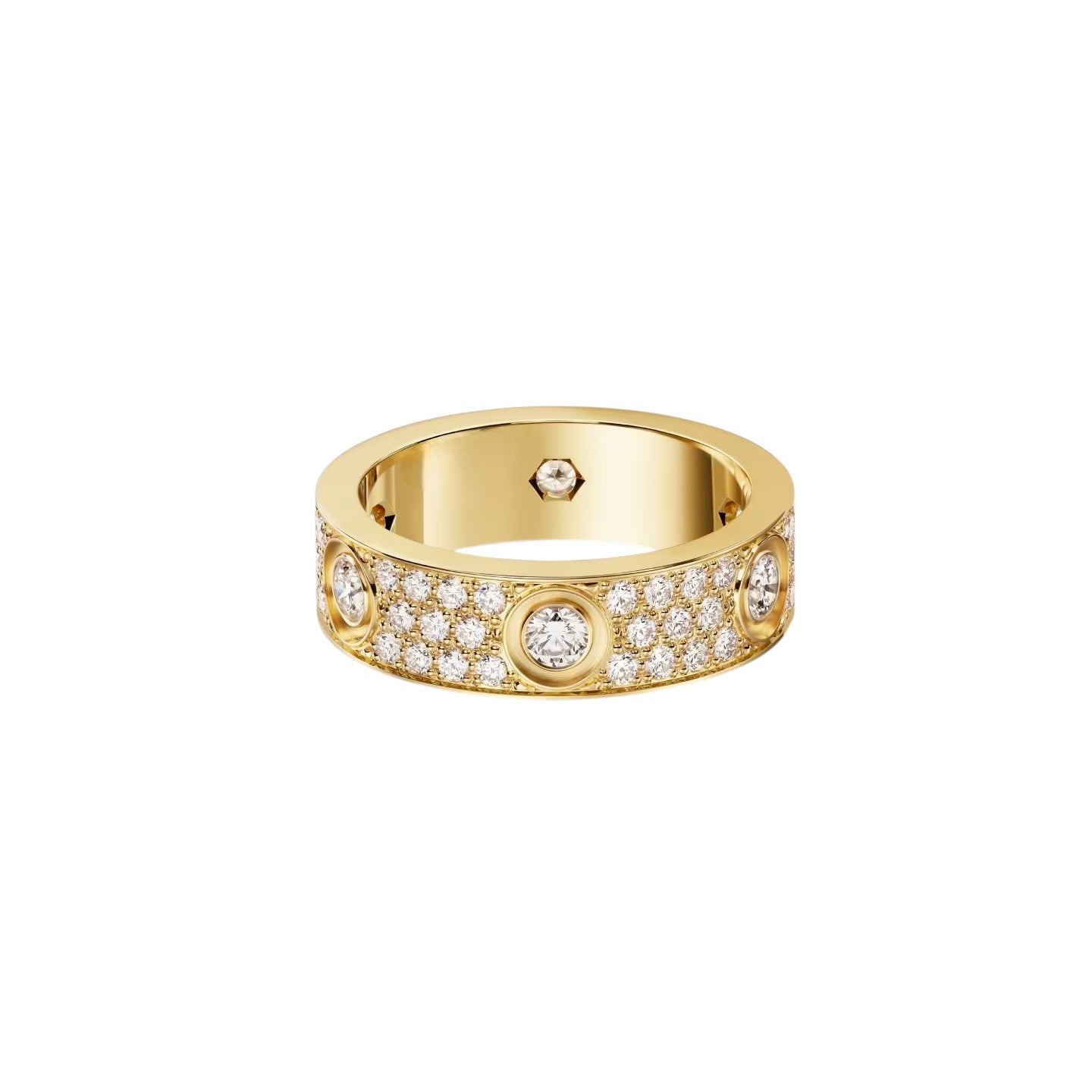 LOVE Pavé & 6-Diamant-Ring - 5.5mm Klassische Ringschiene - Volle Pavé-Brillanz & Ikonische Schrauben
