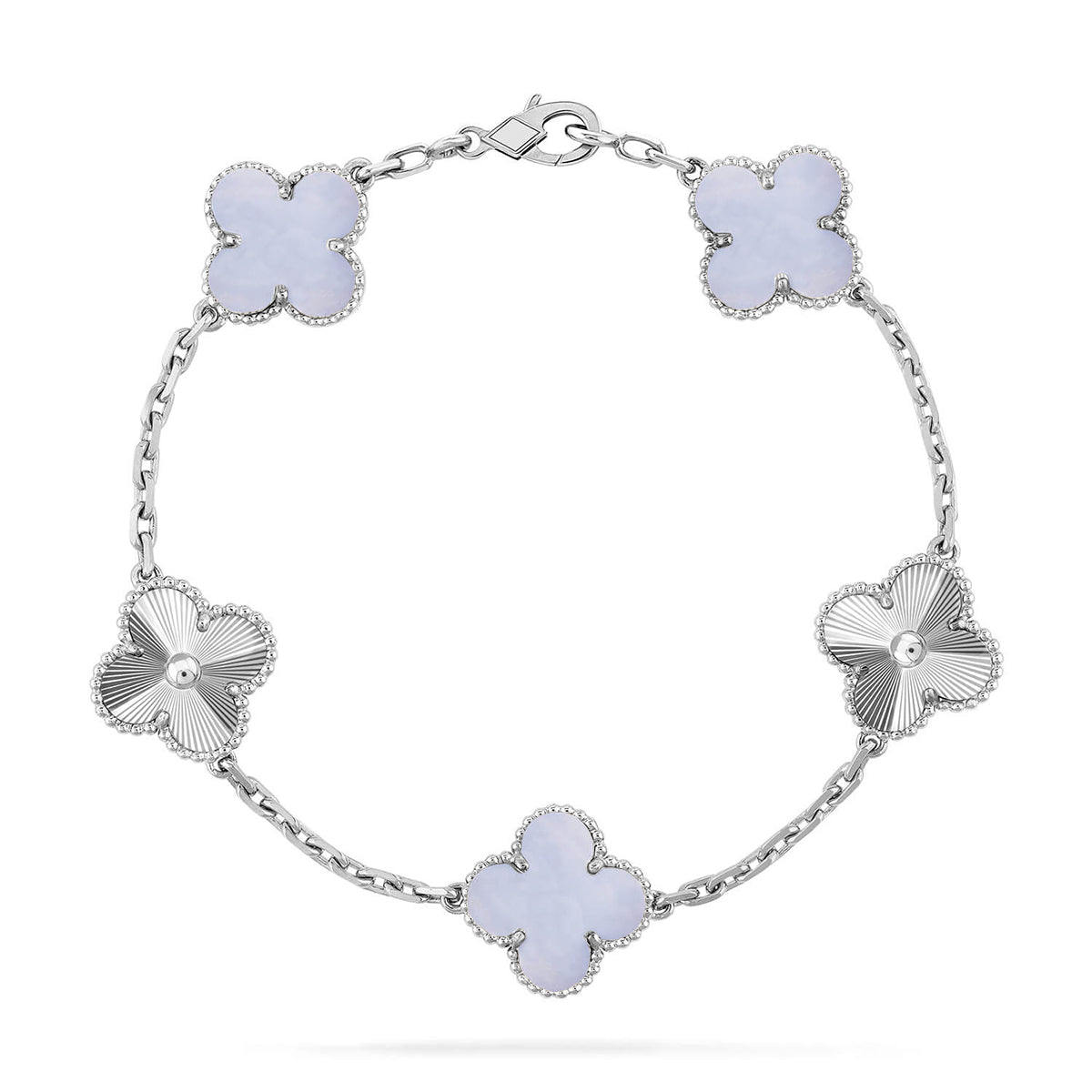 Lucky 5-Motif Clover Serenity Bracelet - Natural Violet Gemstone