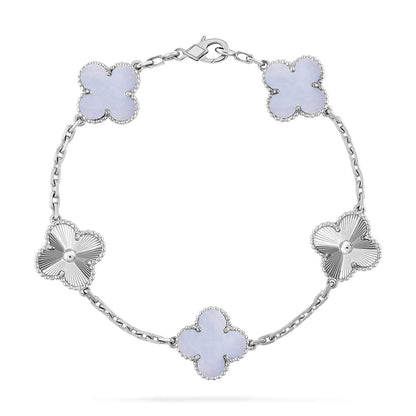 Armband Lucky Clover mit 5 Motiven – Kollektion aus violettem Chalcedon