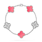 Lucky 5-Motif Clover Serenity Bracelet - Natural Pink Mother of Pearl