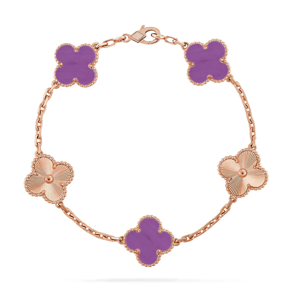 Lucky 5-Motif Clover Serenity Bracelet - Natural Violet Gemstone