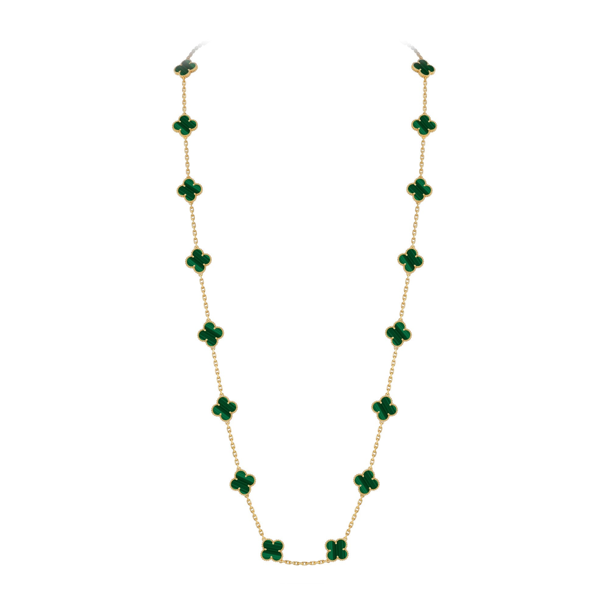 Classic 20-Motif Lucky Clover Long Necklace - 20-Flower Statement Chain Gold Collection