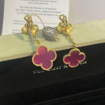NEW CLOVER 2 MOTIF PINK ENAMEL EARRINGS