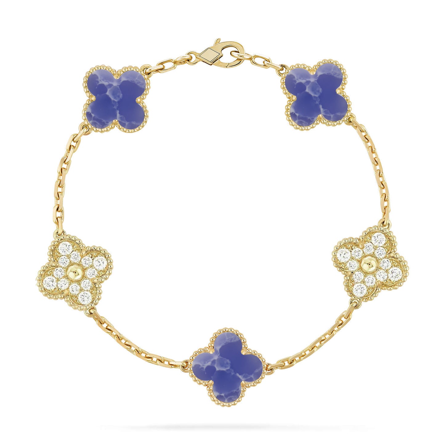 Glücksklee 5-Motiv-Armband – Blaue Larimar-Kollektion