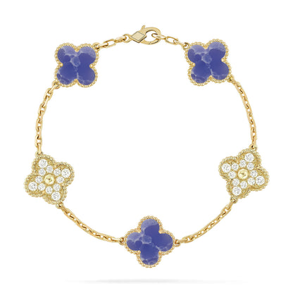 Glücksklee 5-Motiv-Armband – Blaue Larimar-Kollektion