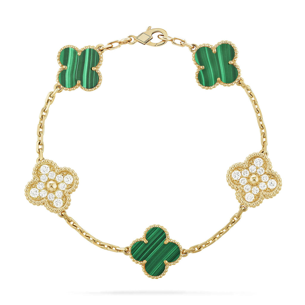 Lucky Clover 5-Motif Bracelet - Malachite Collection