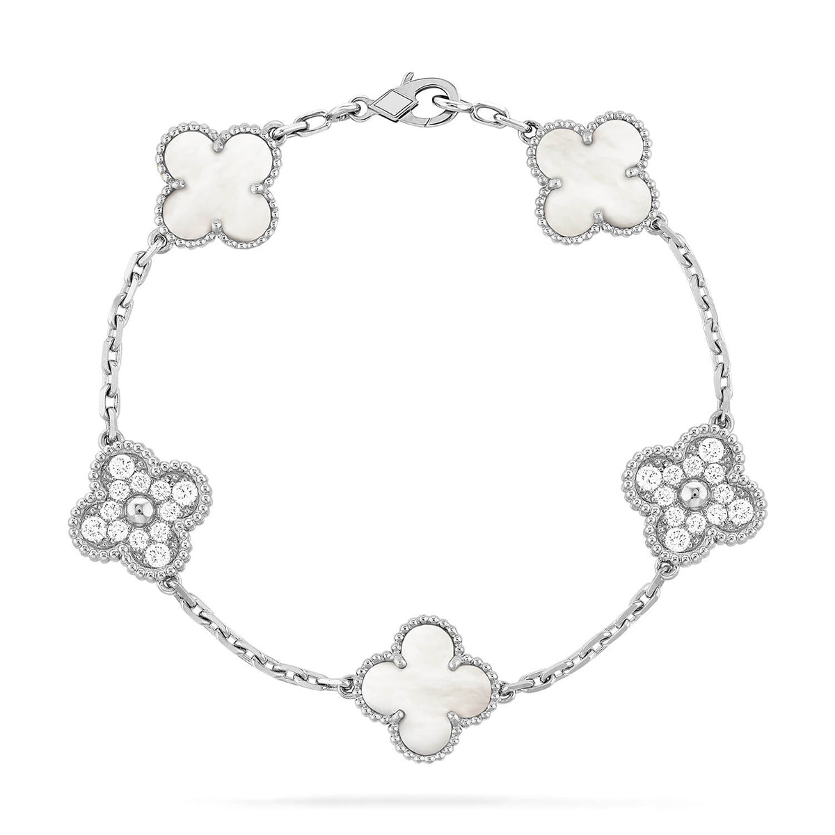 Lucky 5-Motif Clover Bracelet - Natural Mother of Pearl