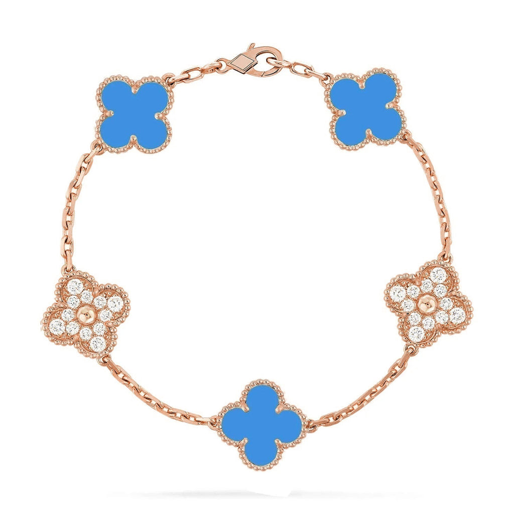 Lucky Clover 5-Motif Bracelet - Blue Agate Collection
