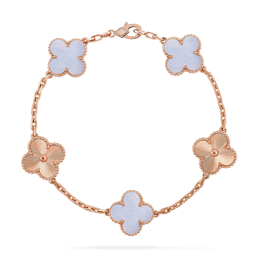 Lucky 5-Motif Clover Serenity Bracelet - Natural Violet Gemstone