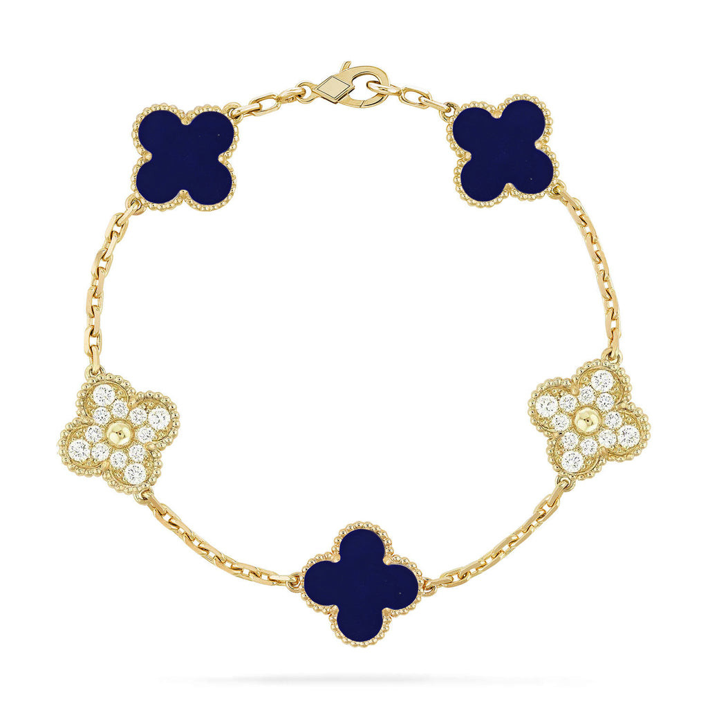 Lucky Clover 5-Motif Bracelet - Lapis Lazuli Collection