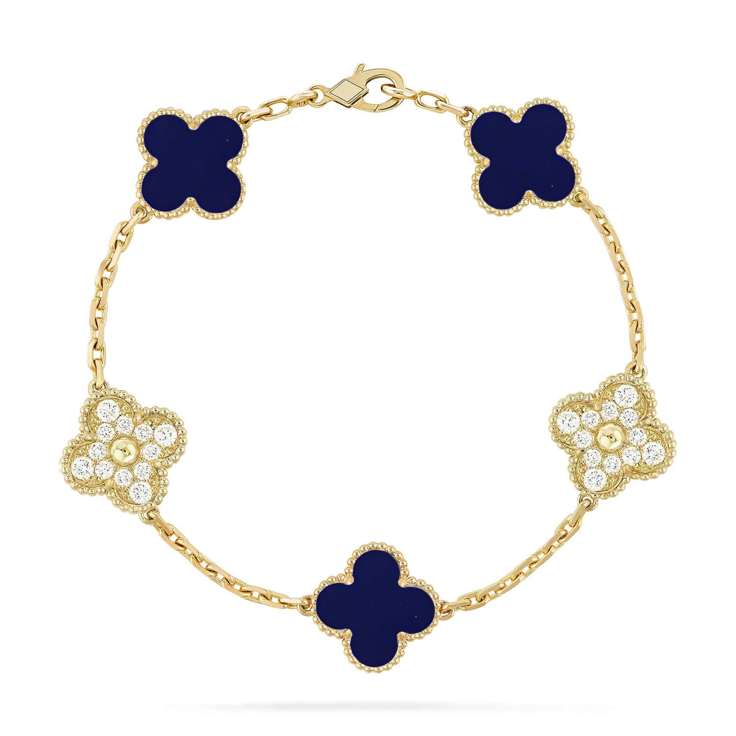Lucky 5-Motif Clover Wisdom Bracelet - Natural Lapis Lazuli Gemstone