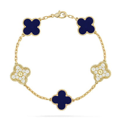 Lucky Clover Armband mit 5 Motiven - Lapislazuli Kollektion