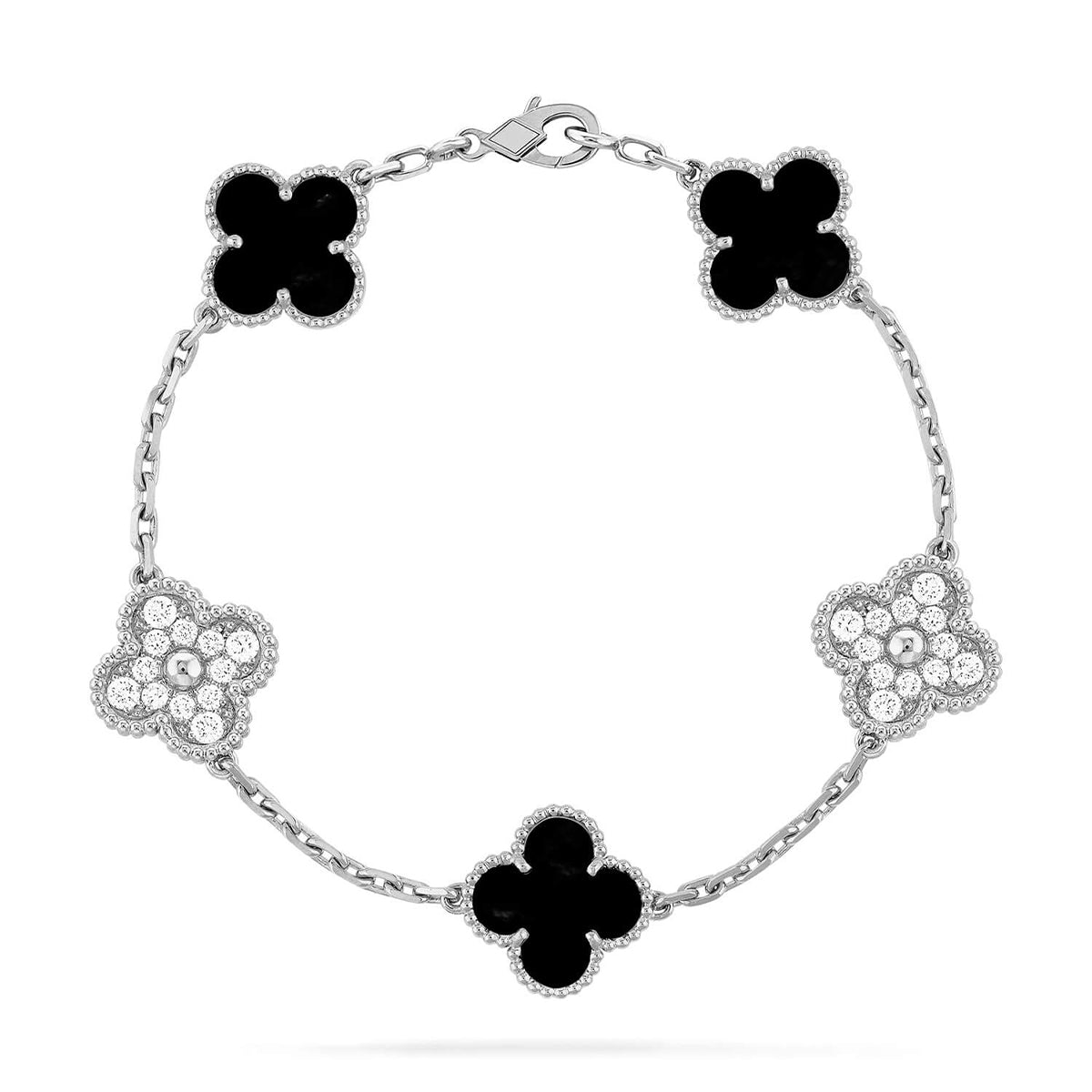 Lucky 5-Motif Clover Obsidian Protective Bracelet - Natural Black Obsidian