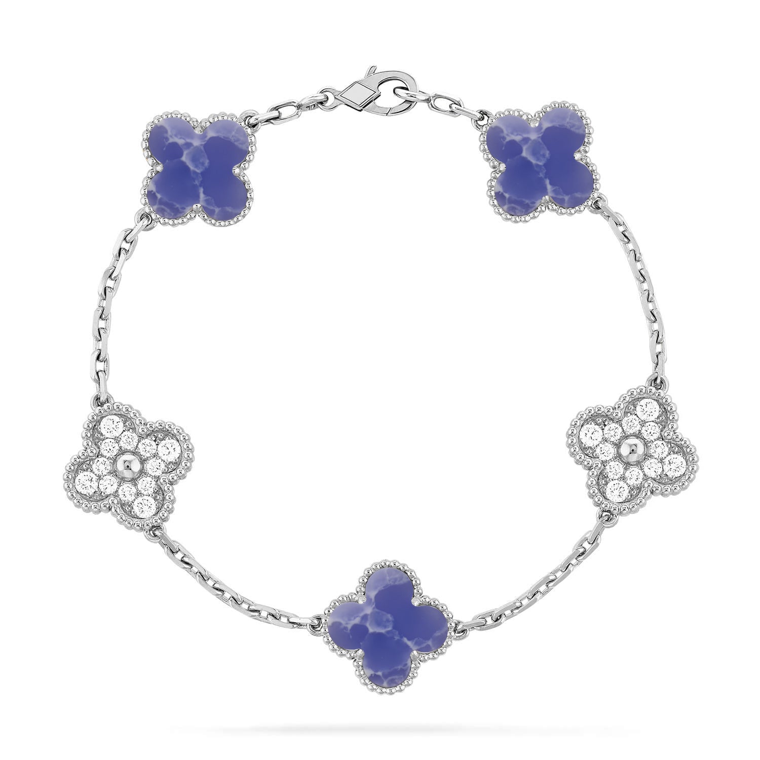 Lucky 5-Motif Clover Serenity Bracelet - Natural Blue Larimar Gemstone