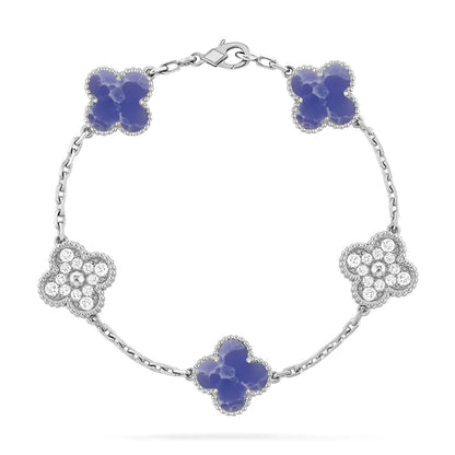 Glücksklee 5-Motiv-Armband – Blaue Larimar-Kollektion