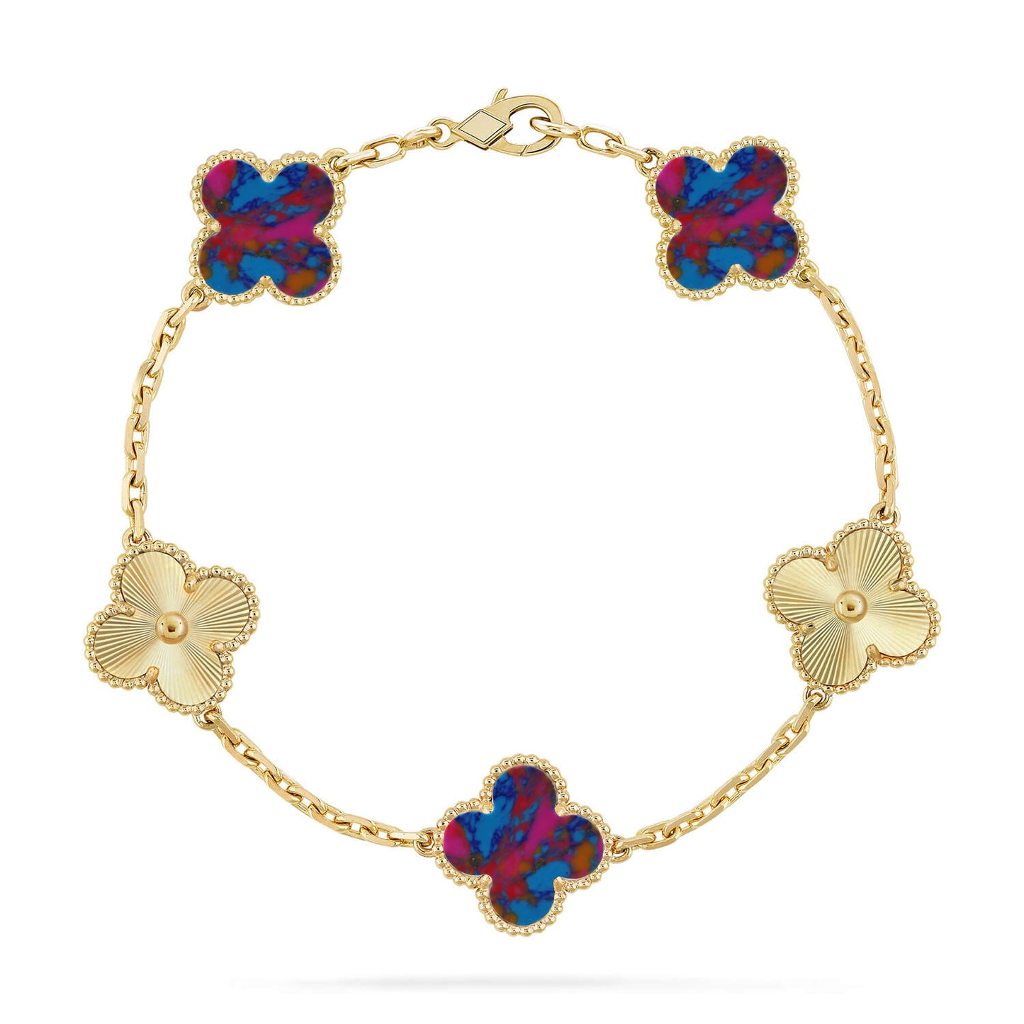 Lucky Clover 5-Motif Bracelet - Multi-Gem Collection