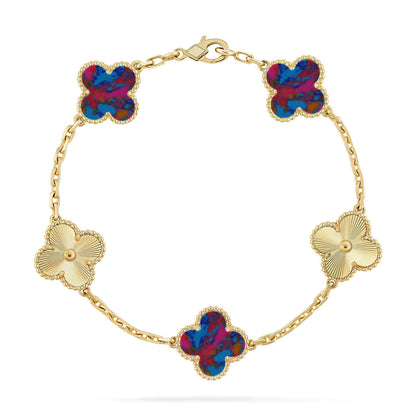 Lucky Clover 5-Motif Bracelet - Multi-Gem Collection
