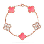 Lucky 5-Motif Clover Serenity Bracelet - Natural Pink Mother of Pearl
