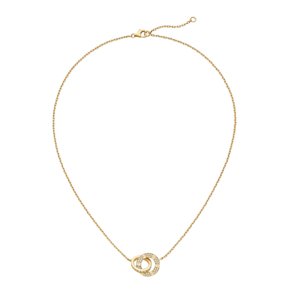 LOVE Double-Ring Pendant Full-Pavé Necklace