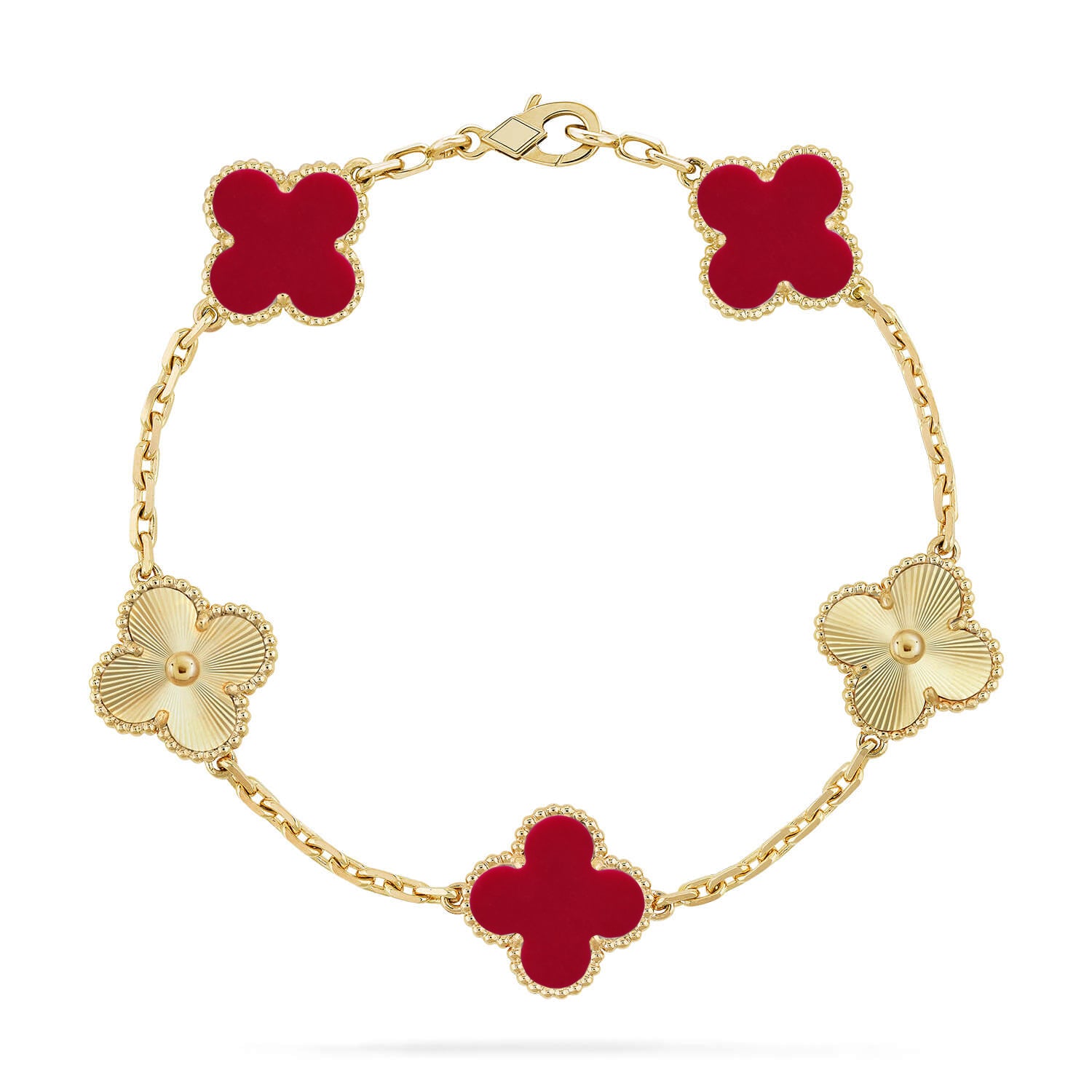 Lucky 5-Motif Clover Passion Bracelet - Natural Red Chalcedony