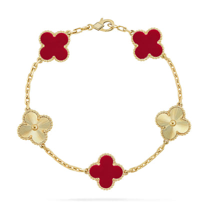 Lucky Clover 5-Motif Bracelet - Red Carnelian Collection