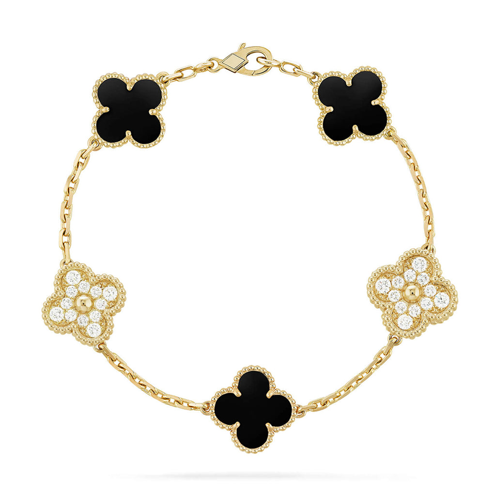 Lucky Clover 5-Motiv Armband – Black Onyx Kollektion